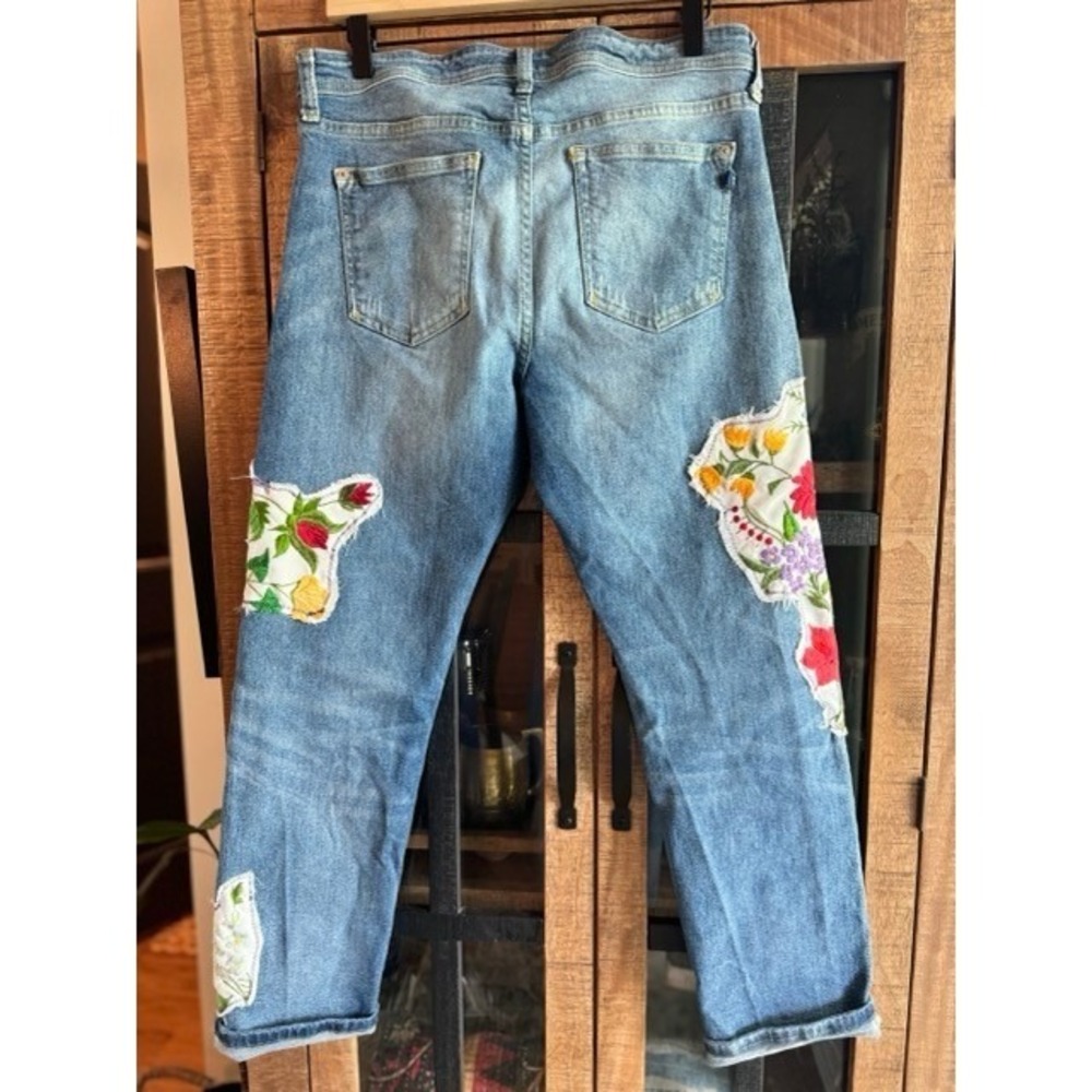 Unique Pilcro Floral Patchwork Mid Rise Straight Leg Jeans Women Sz 30 stretch - Picture 2 of 11